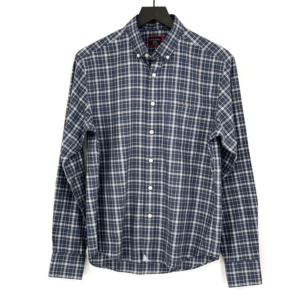 UNTUCKIT Lazarat WF Button Down Shirt Blue White Plaid S